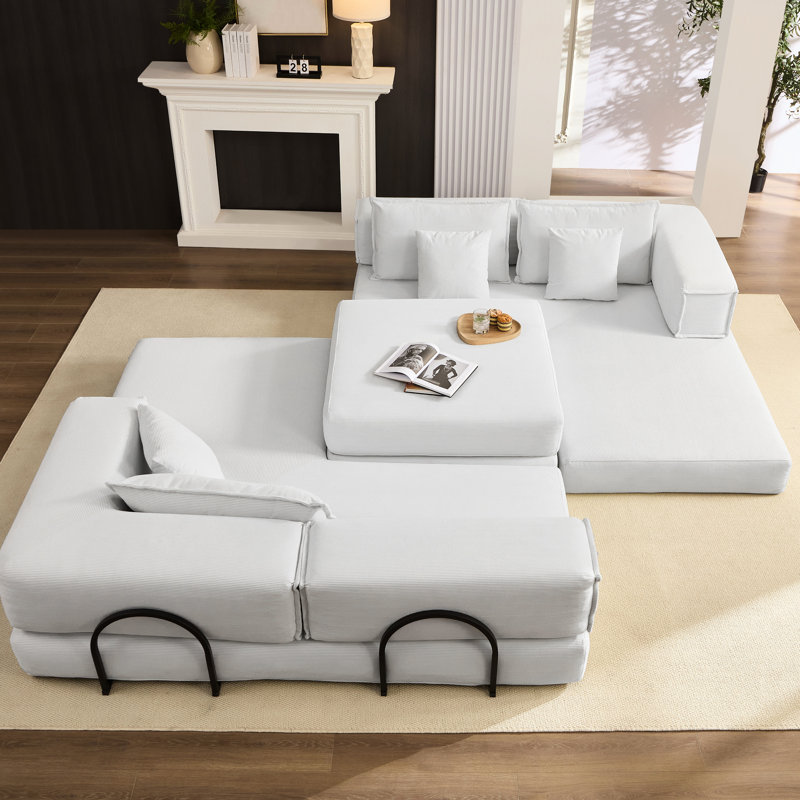 Très grand canapé en forme de L, combinaison de bricolage modulaire, 6 coussins moelleux, tissu respirant et coffre-fort pour la maison