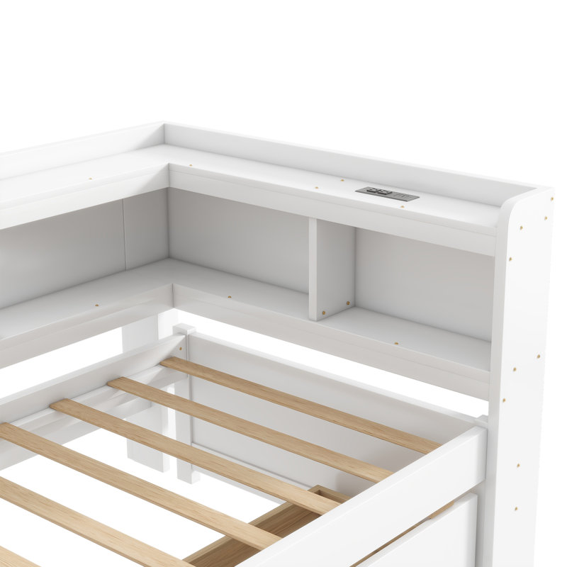 Space-Saving Twin Loft Bed With Integrated Bookcase & Charging Station - Features USB Ports, Power Outlets, And 2 Drawers