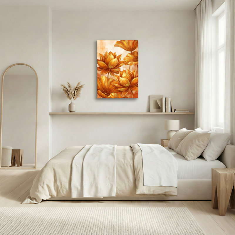 Art mural sur toile Gallery Wrap pour le salon, la chambre à coucher, le bureau ou le vestibule - Décoration murale décorative avec fleurs oranges
