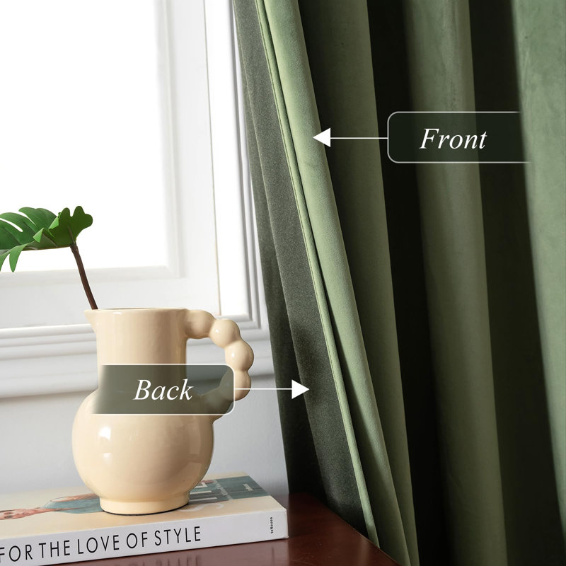 Ensemble de 2 rideaux obscurcissants en velours, Vert olive, L 52 po x L 96 po