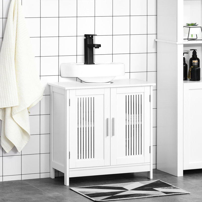 Armoire de salle de bain blanche sous le lavabo avec tablette 2 portes