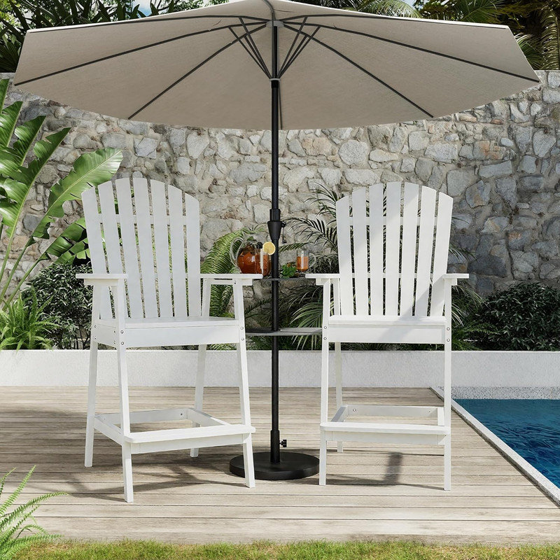Set of 2 Outdoor Adirondack Barstools with Connecting Tray, Tall Adirondack Chairs Bar Chairs for Deck, Balcony, Backyard, Patio Bar Stool Chair with High Back, Bar Height Adirondack Chairs
