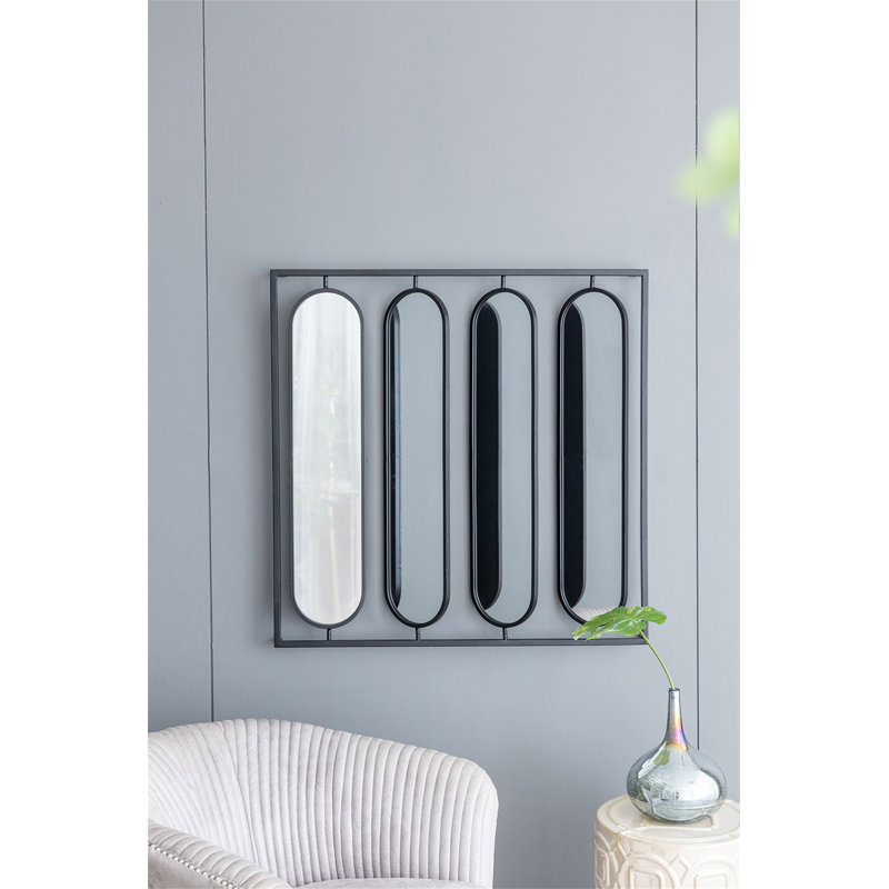 Grand miroir mural ovale 36 "x 36" avec cadre carré noir