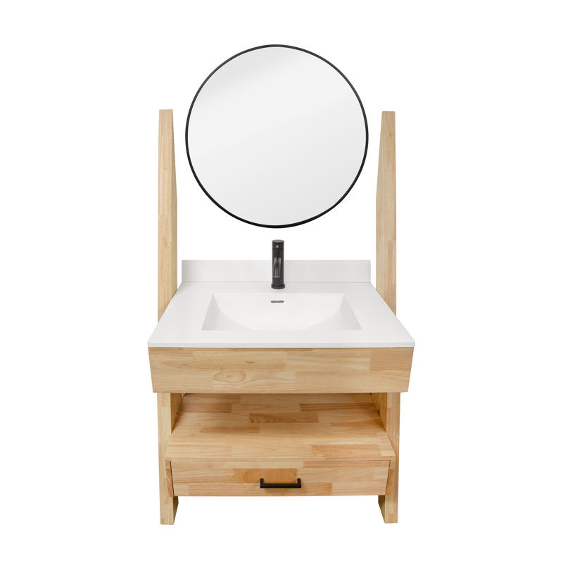 Ensemble de meuble-lavabo autoportant simple 29 po avec miroir et robinet Camden, Chêne clair
