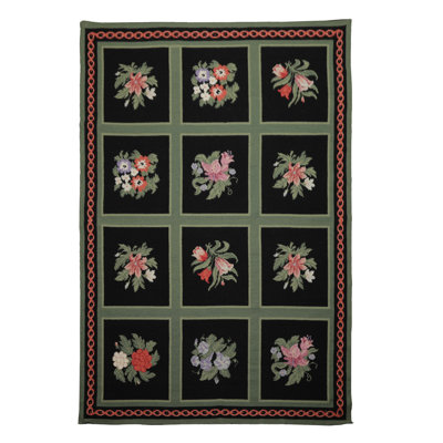 Tapis traditionnel noir en laine tissé à la main 6 x 9