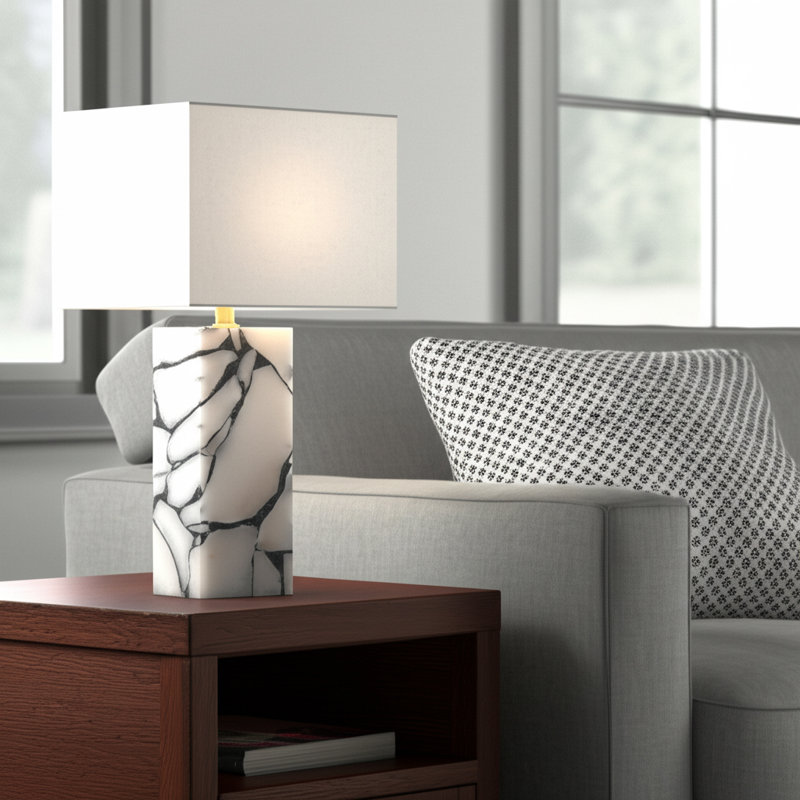 Lampe de table 24 x 12 po en albâtre, blanc