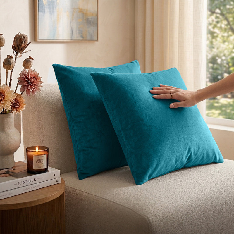 Luxurious Plain Velvet Cushion Covers (Set Of 2), Teal
