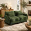 Canapé-lit en chenille vert avec coussin de taille et accoudoirs courbés