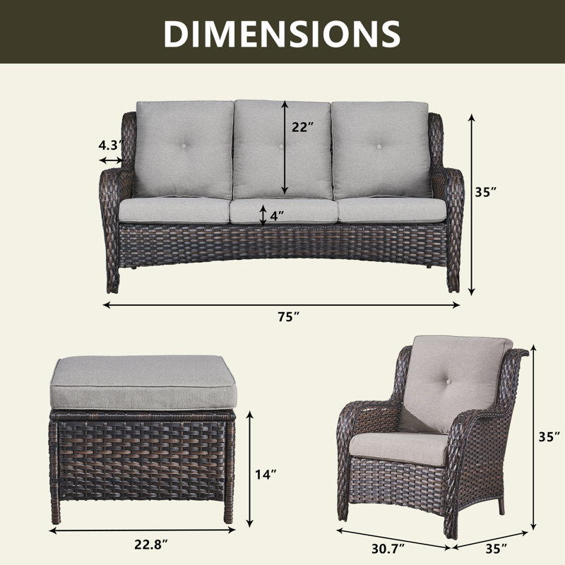 Ensemble de conversation avec canapé et coussins 5 pièces, Brun, gris