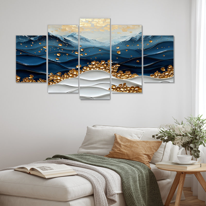 «Blue Waves Heights Golden Coastal I», ensemble d'art sur toile