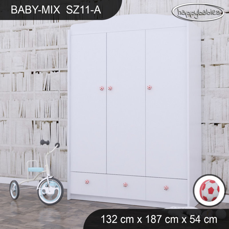 Baby 3 Door Wardrobe, Red/White