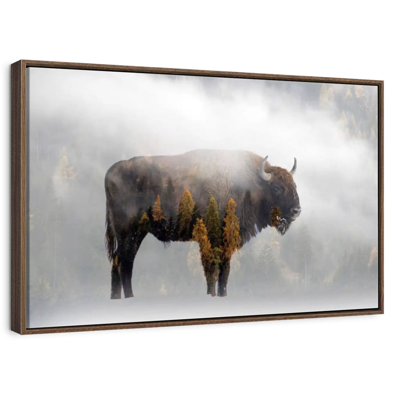 Bison de la forêt de pins, Cadre flottant noyer, 31 po x 21 po