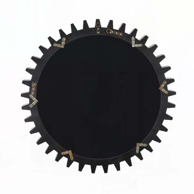 Wall Wood Round Hanging Gear Shape Heavy Decorative Mirror