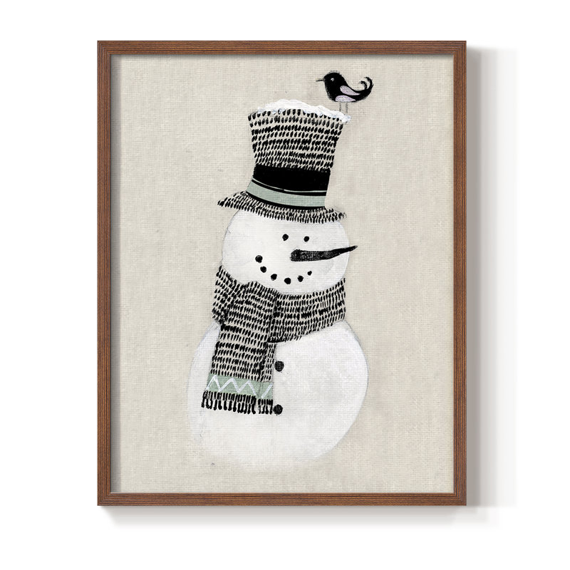 Impression encadrée bonhomme de neige des Fêtes - bois massif, Noyer, H 21 po x l 17 po