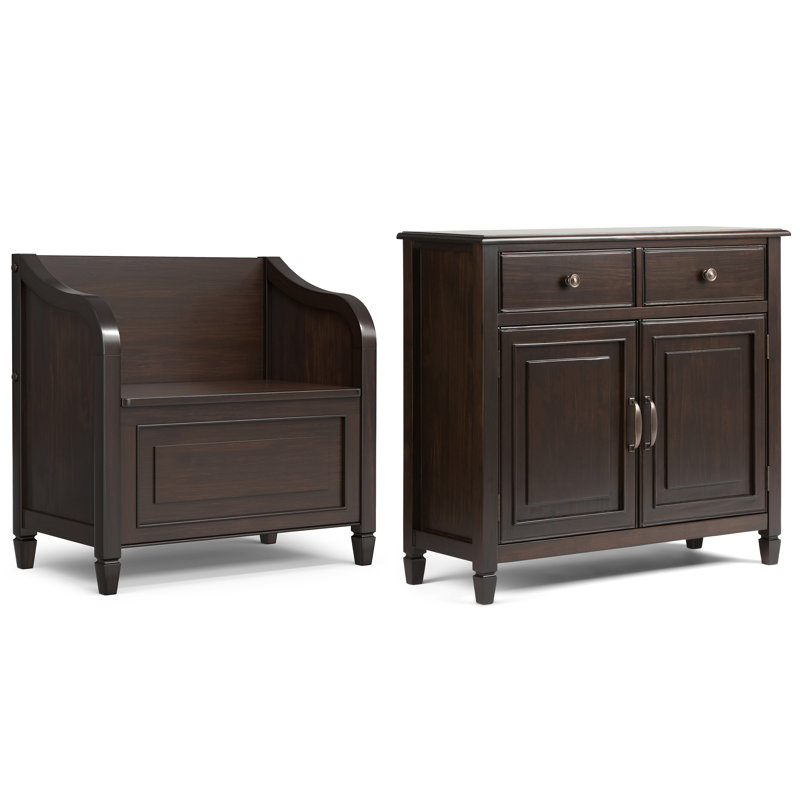 Petit banc de rangement en bois massif Connaught de 30 po de largeur et armoire de rangement de 40 po de largeur en brun châtaignier foncé