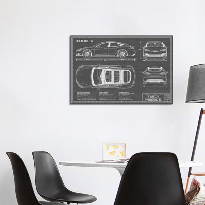 Tesla Model S (2016-2020) Black by Action Blueprints - Wrapped Canvas Graphic Art