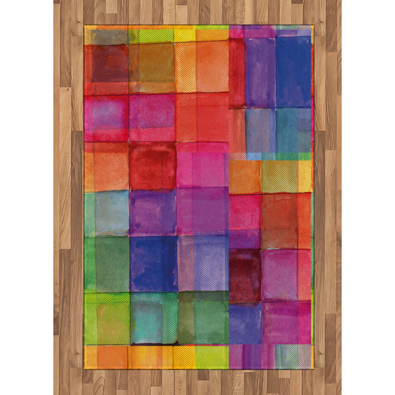 Abstract High Density Long Fiber Poly Threads Decorative Area Rug Carpet, Rectangle 4' x 5'8"