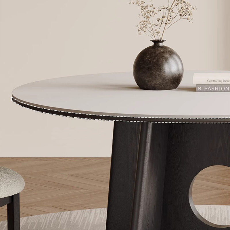White&Black Round Sintered Stone Dining table, 29.53"H x 35.43"L x 35.43"W
