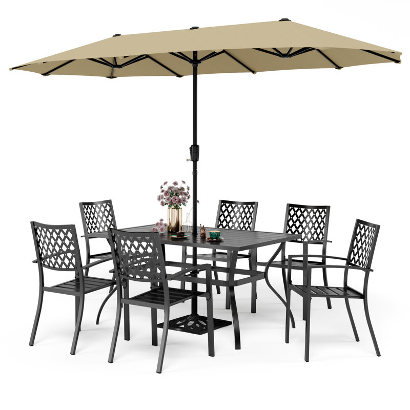 Ensemble de salle à manger rectangulaire pour 6 personnes 60 "avec parasol Leonard