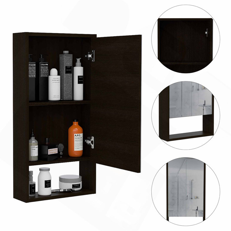 Armoire à pharmacie rectangulaire avec miroir wengé, Wengé