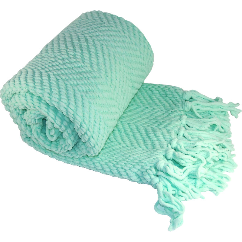 Bay Green Knitted Microfiber Reversible Throw Blanket