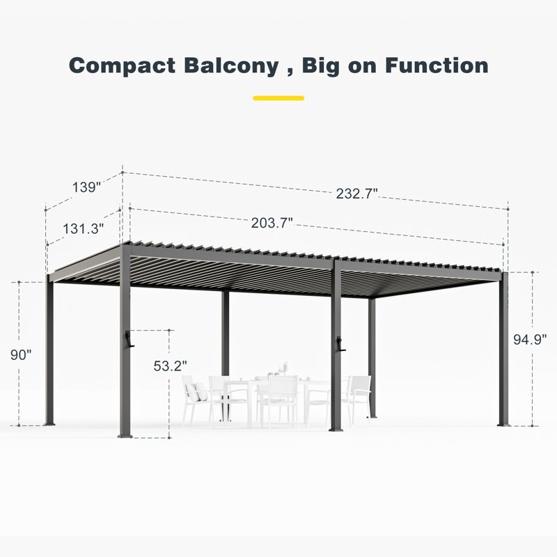 Metal Louvered Pergola with Adjustable Roof & Drainage System, All-Weather Patio Pergola for Garden, Deck, Gray, 12x20FT