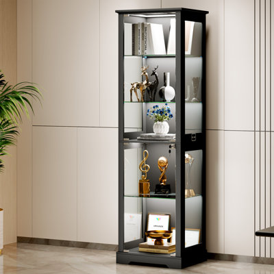 Vitrine moderne en verre avec éclairage à DEL 3 couleurs, capteur de mouvement intelligent, verre trempé et portes verrouillables pour le salon, la chambre à coucher, la salle à manger et la salle de jeux