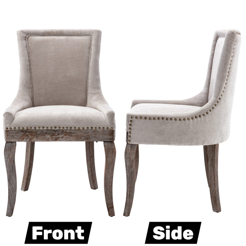 Linen Upholstered Side Chair  Dining Chair, 2, Beige, Brown