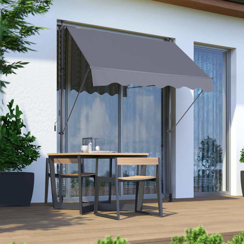 Manual Retractable Awning- Non-Screw Outdoor Sun Shade Cover With UV Protection – 100% Polyester Outdoor Canopy Adjustable Patio Door Window Awning Canopy Sun Shade Curtain For Backyard (Canopy)