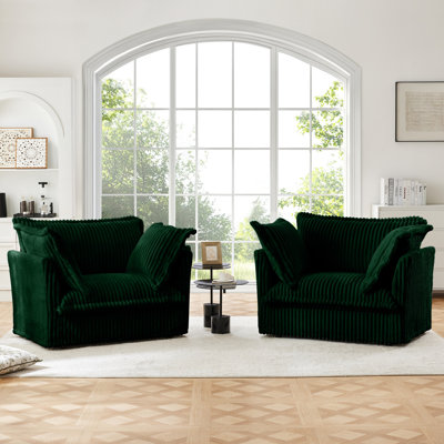 Of 2 Slipcovered Accent Chairs, Deep Seat Corduroy Furniture. Soft Pillows, Modern For Living, Bedroom, Reading, Work Armchair , Chairs. Spacious & Comfortable Seating With Large Cushions Living
