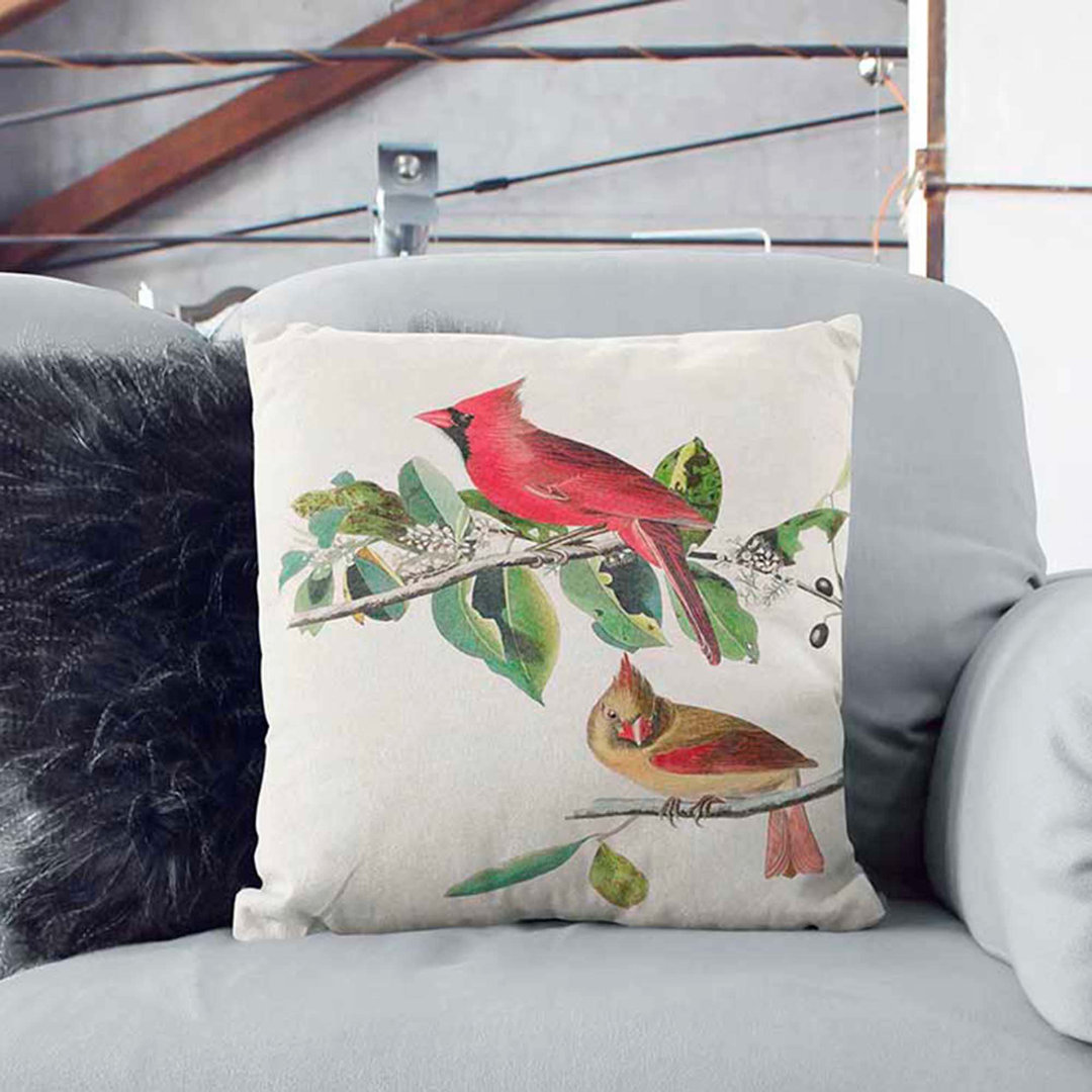 Cardinal Grosbeak Birds by John James Audubon Cushion with Filling
