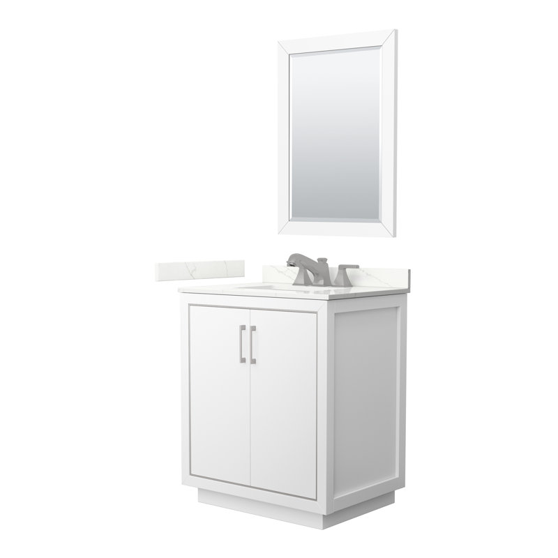 30'' W Single Vanity, Giotto Quartz, White, Satin Bronze