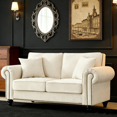 Modern Style Sofa with Rolled Arms and Nailhead Trim for Living Room