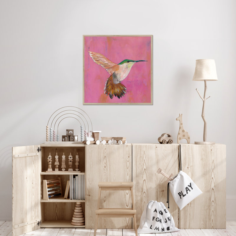Sweet Hummingbird I by Mehmet Altug - Painting, 80cm H x 80cm W, Natural Wood Framed Paper Print