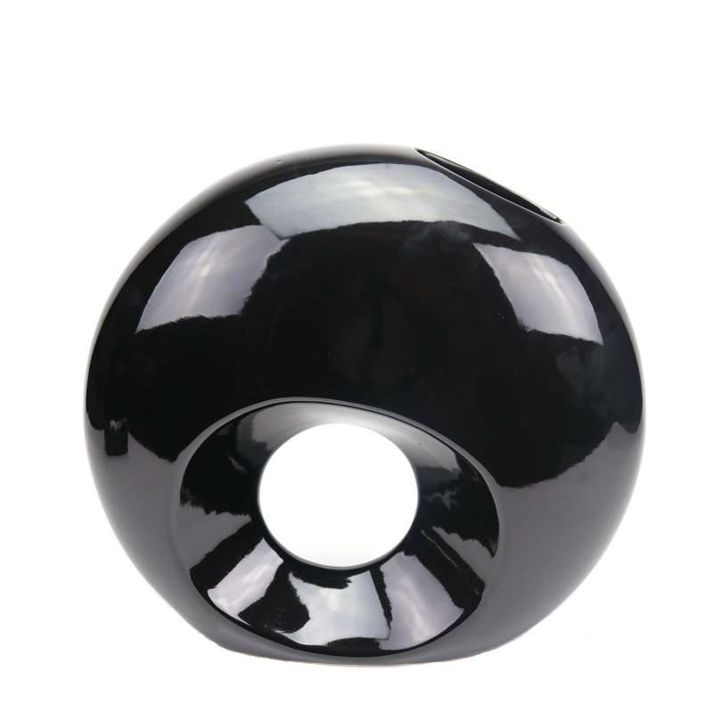 Global Handmade Ceramic / Porcelain Table Vase, Black, 13" H x 14" W x 4" D