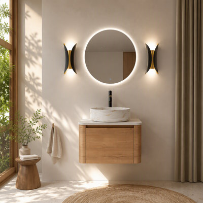 Meuble-lavabo mural 24 po avec lavabo d'art en céramique et porte à fermeture en douceur, emballage KD, contreplaqué