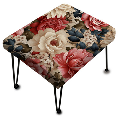 Beige rétro avec motif floral I - repose-pieds rectangulaire floral