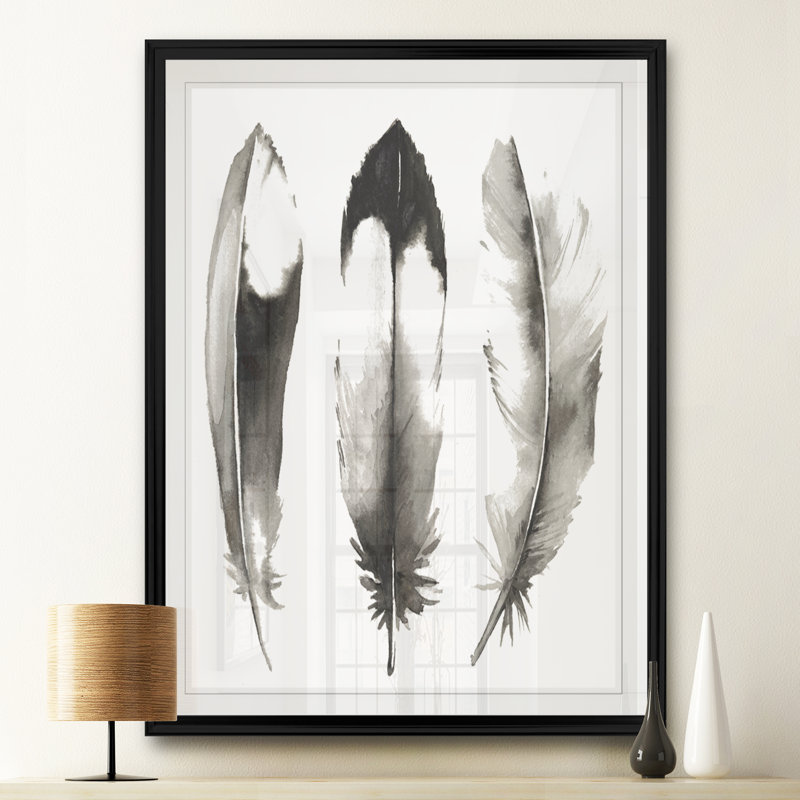 «Watercolor Feathers II», reproduction sur toile, H 18,5 po x l 24,5 po x P 1,5 po, Cadre noir