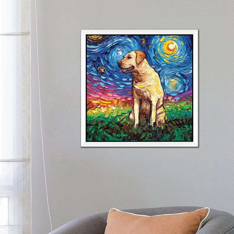 Labrador Night II by Aja Trier - Painting on Canvas, White Floater Framed, 66.04 cm H x 66.04 cm W