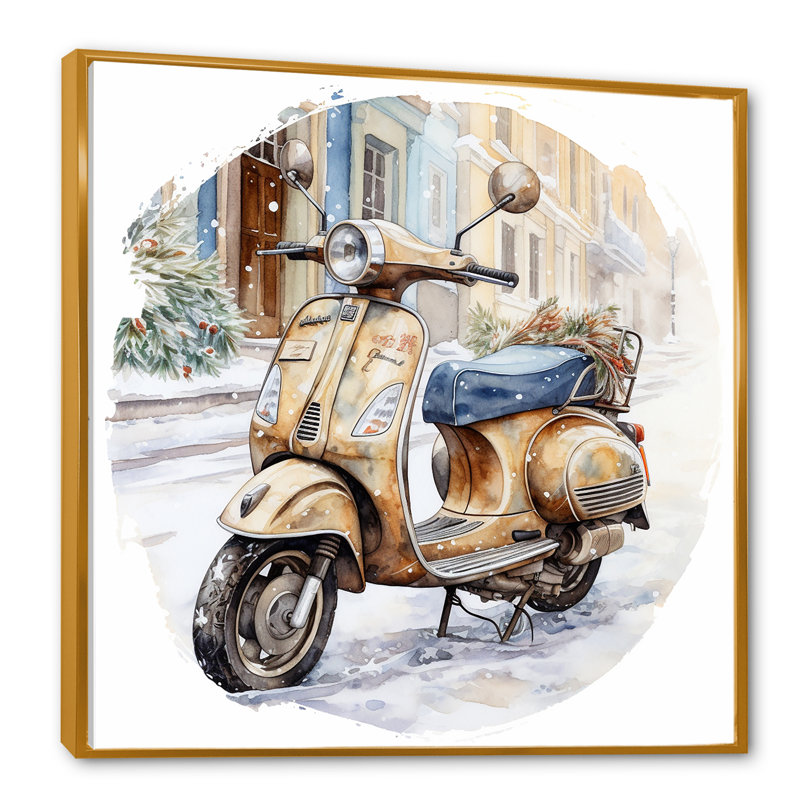 " Scooter Charm In Winter I ", Gold Floater Framed, 30" H x 30" W x 1" D