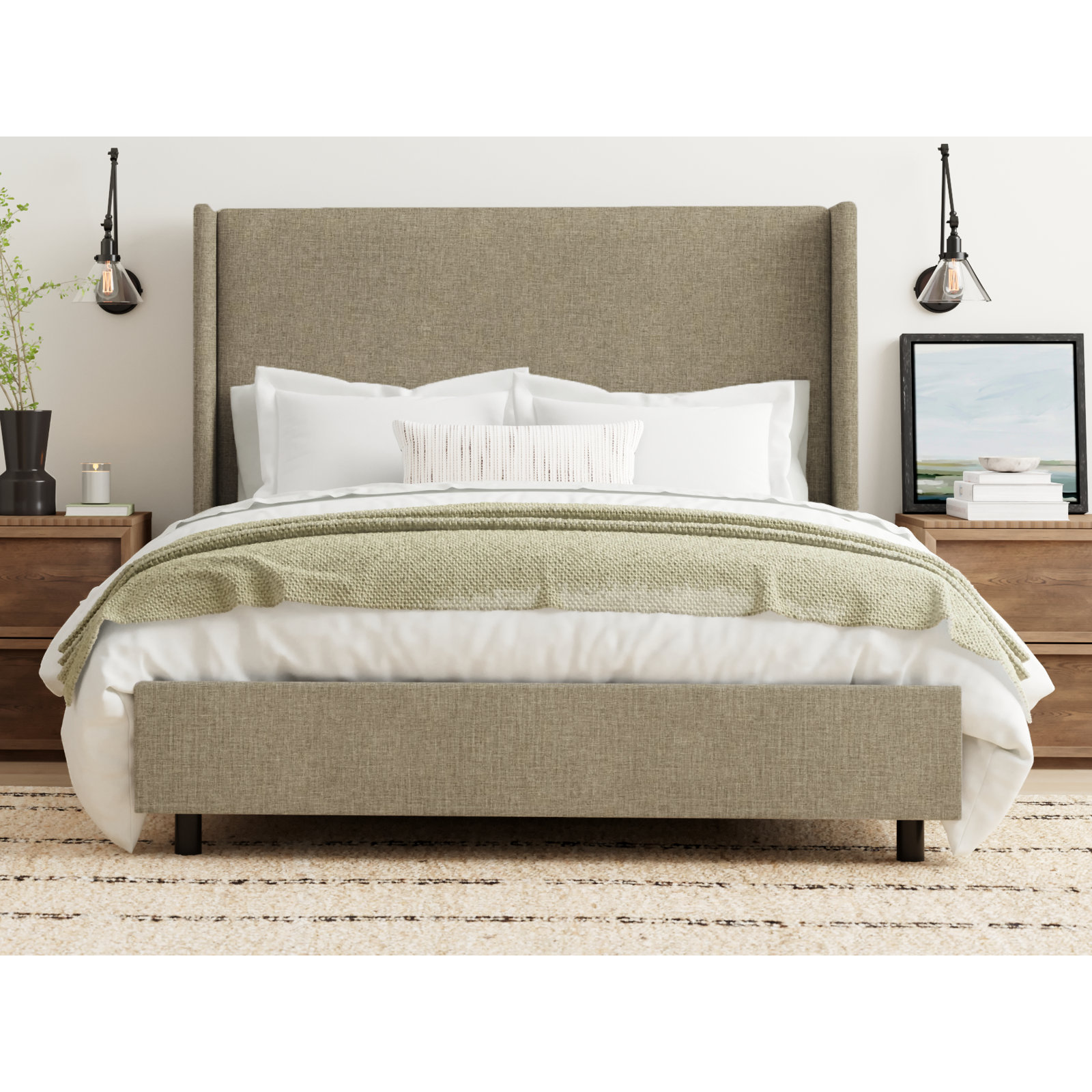 Tilly Upholstered Bed, Queen, Zuma Natural Textured Linen