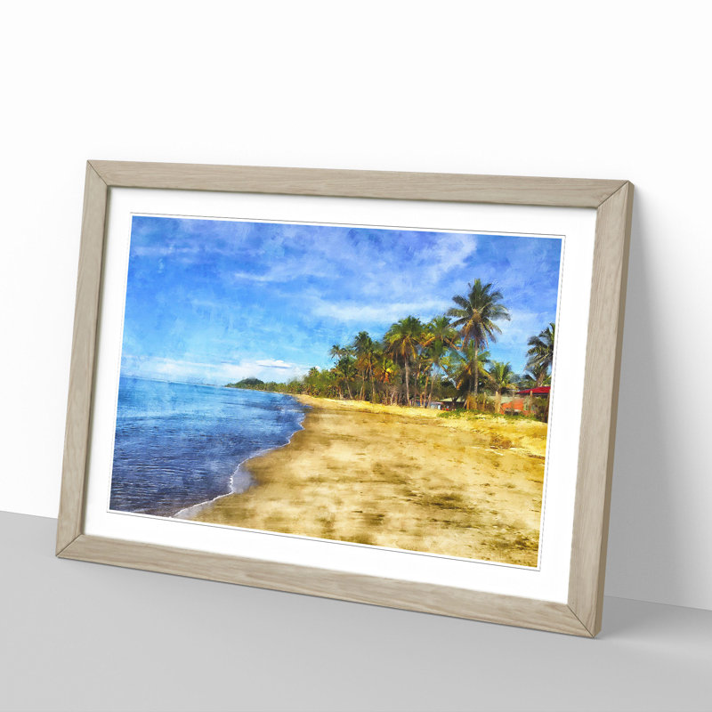 Palm Tree Beach Vol.1 - Framed Print, 27cm H x 36cm W x 2cm D, Oak Framed
