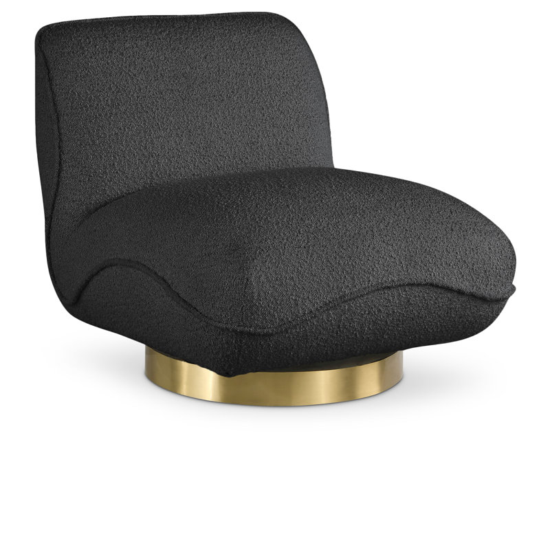 Fauteuil de chambre pivotant rembourré Iyden, Tissu bouclé noir