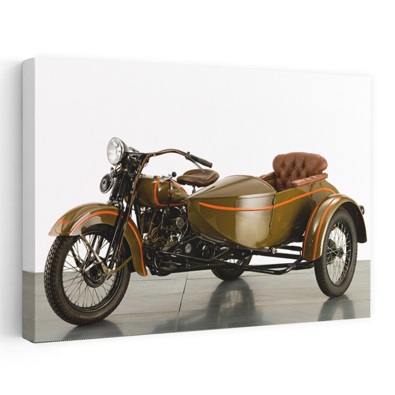 «1939 Rikuo 1200Cc Moto and Sidecar Classic Abstract Landscape Nature Art mural, H 16 po x l 24 po