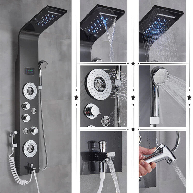 50.4'' Shower Panel with Fixed Shower Head, Black