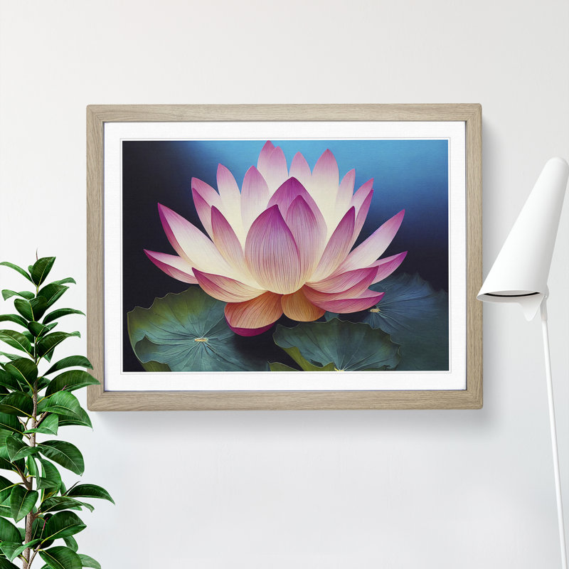 XH1022-8643X Superb Lotus Flower - Single Picture Frame Painting, 25cm H x 34cm W x 2cm D, Oak