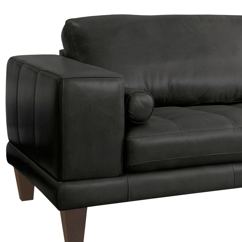 Randolph Upholstered 93.7'' Sofa, Black Genuine Leather
