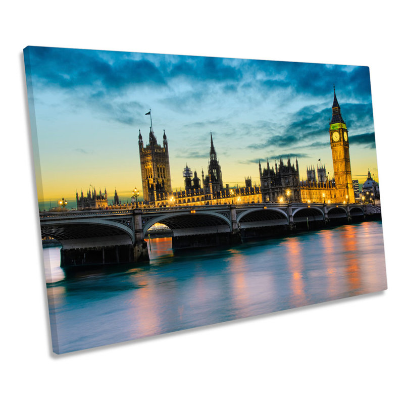 London Sunset River Thames City - Wrapped Canvas Print, 30.5cm H x 45.7cm W x 2cm D
