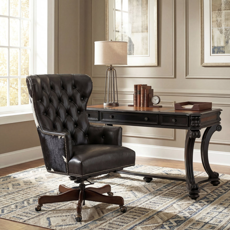 Fauteuil de direction en cuir véritable Katherine, Cuir véritable noir