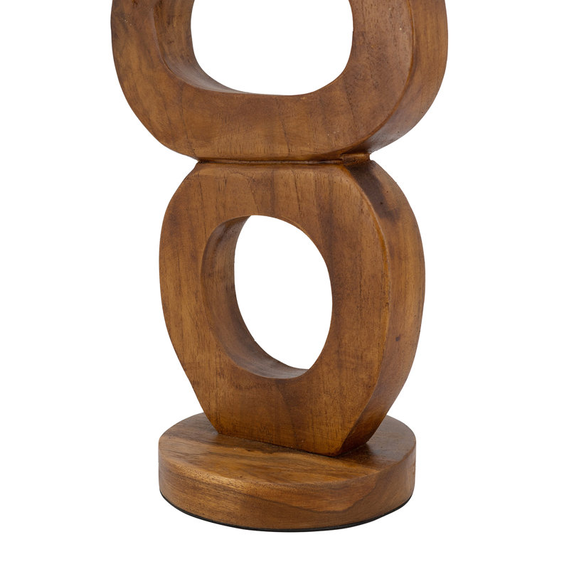 5.5x5.5x17.5" Teak Wood Candle Holder with Round Stacked Design and Natural Brown Finish
